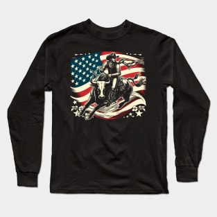 Rodeo Bull Rider Patriotic American Flag for Cowboys Long Sleeve T-Shirt